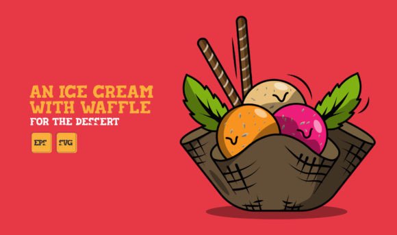 An Ice Cream with Waffle Illustration for Graphics and Merchandise