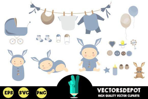 Bunny Baby Shower Clipart Bundle for Graphics and Illustrations