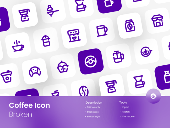 Coffee Icon Set Broken Line Style for Modern Graphics