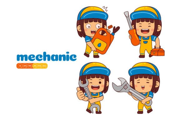 Cute Mechanic Girl Vector Pack 02 Graphics