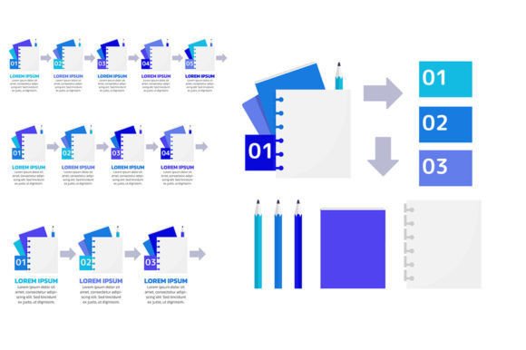 Note Taking Blue Infographic Chart Set for Graphics and Infographics