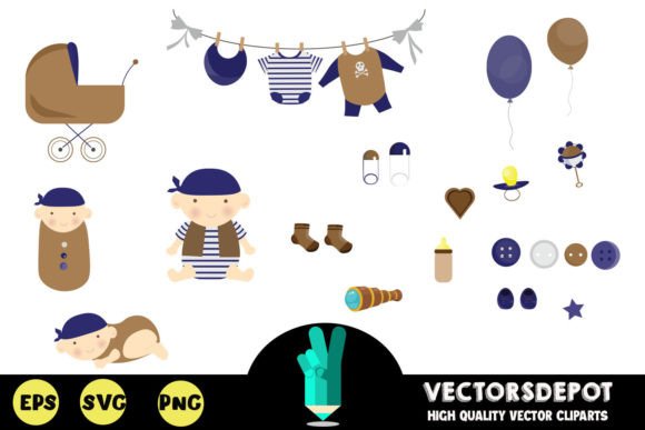 Pirate Baby Shower Clipart Bundle - Graphics for Creative Projects