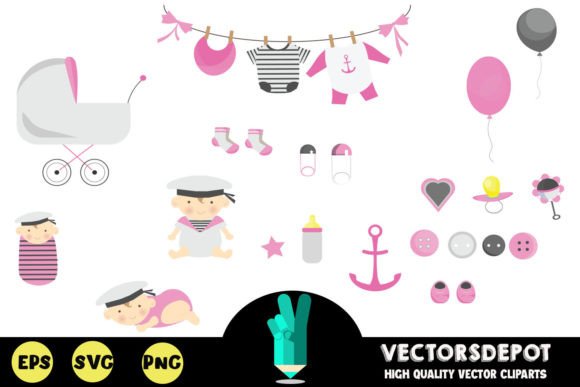 Sailor Baby Shower Clipart Bundle for Branding and Graphics