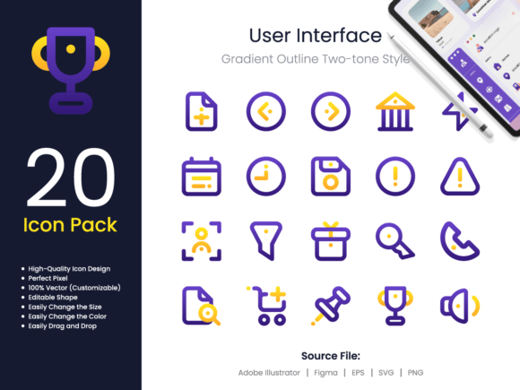 User Interface Icons Gradient Outline for Graphics and UX Design