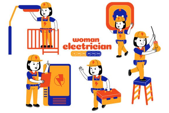 Woman Electrician Vector Pack 03: Graphics for Handmade Creations