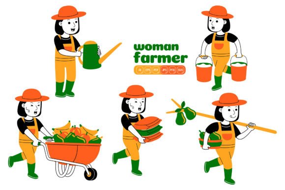 Woman Farmer Vector Pack 04: A Graphic Design Asset for Local Branding
